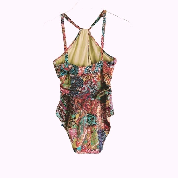 Bleu Rod Beattie Paisley Halter High Neck Swimsuit Multicolored Size 8 - Picture 7 of 14